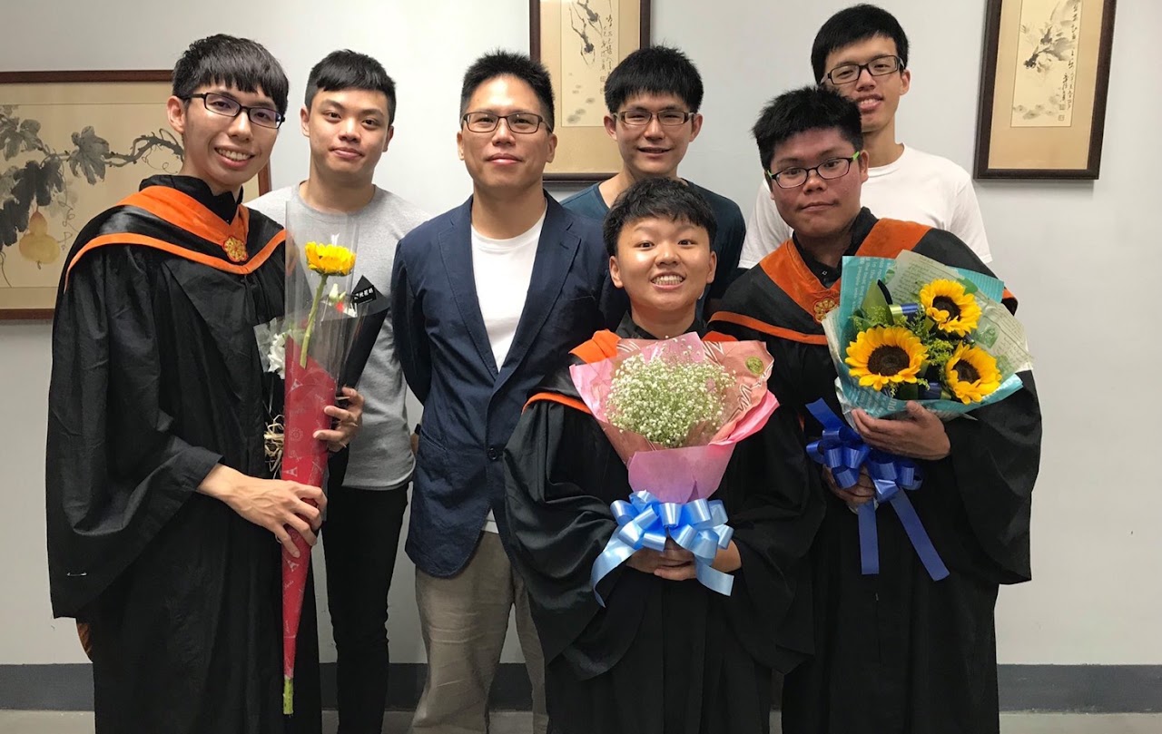 Laboratory members celebrating three master’s graduations in 2017